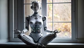 Un robot en posición de meditación